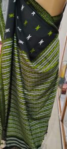 Handwoven 100% cotton black saree with design motif